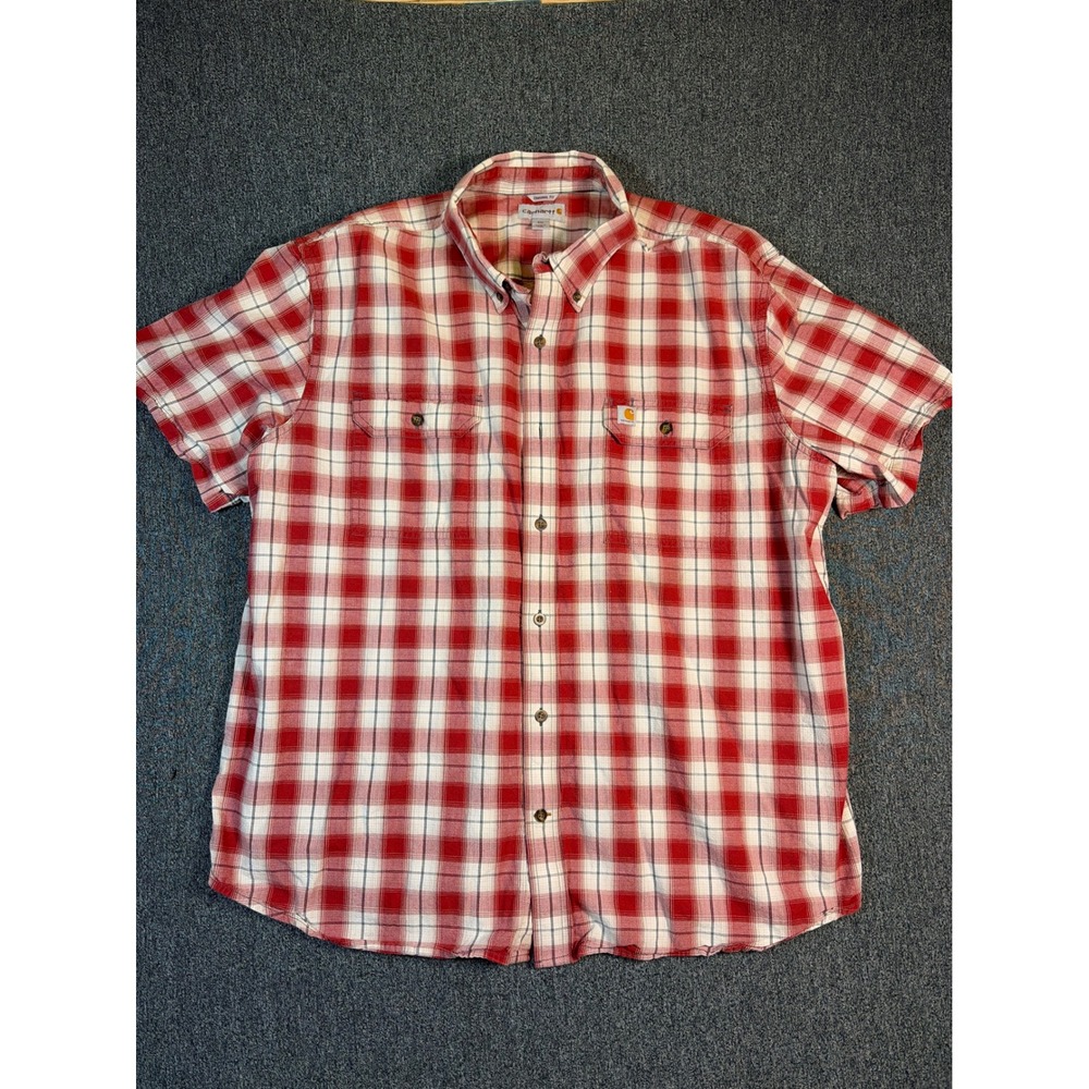 Carhartt Mens 2XL Red Plaid Short Sleeve‎ Button Down Shirt DBD Original Fit